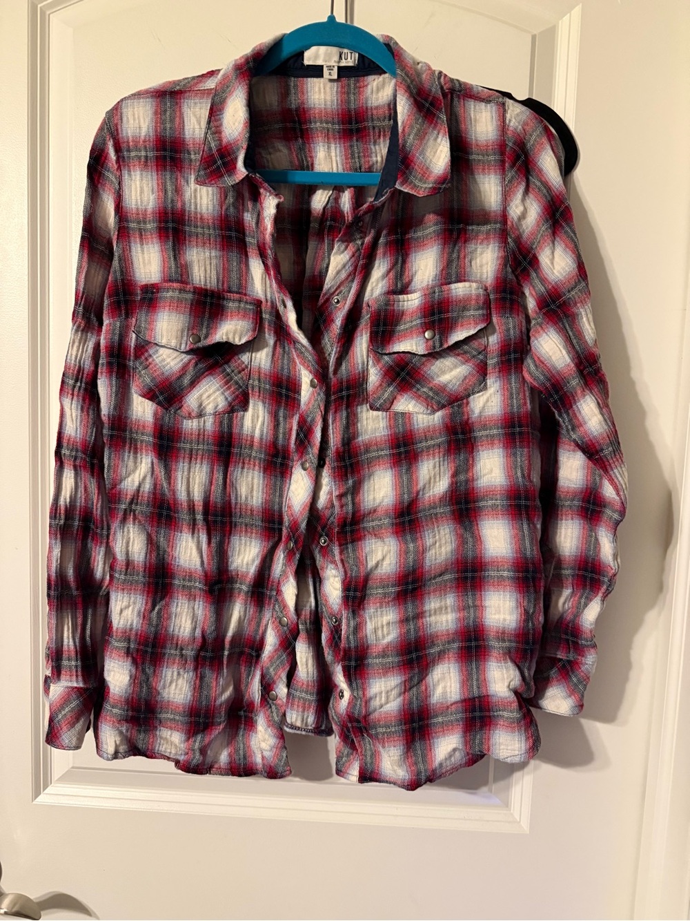 Kut from the Kloth Red, Black & White Plaid Shirt